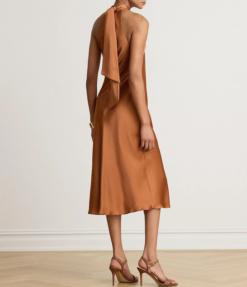 Lauren Ralph Lauren Tie Back Charmeuse Halter Neck Dress