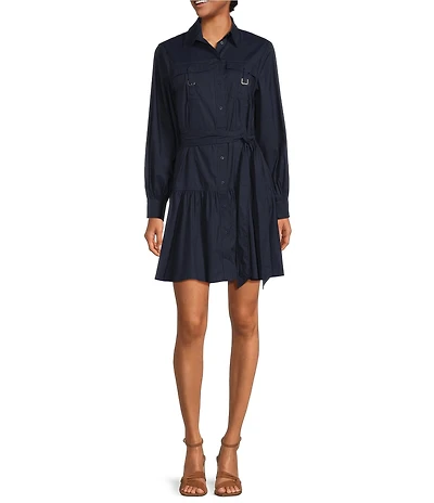 Lauren Ralph Lauren Tie-Front Puff Long Sleeve Collar Button Front Dress