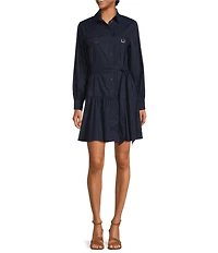 Lauren Ralph Lauren Tie-Front Puff Long Sleeve Collar Button Front Dress