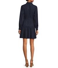 Lauren Ralph Lauren Tie-Front Puff Long Sleeve Collar Button Front Dress