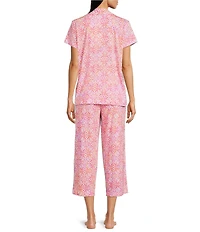 Lauren Ralph Lauren Tile Print Short Sleeve Notch Collar Knit Cropped Pajama Set
