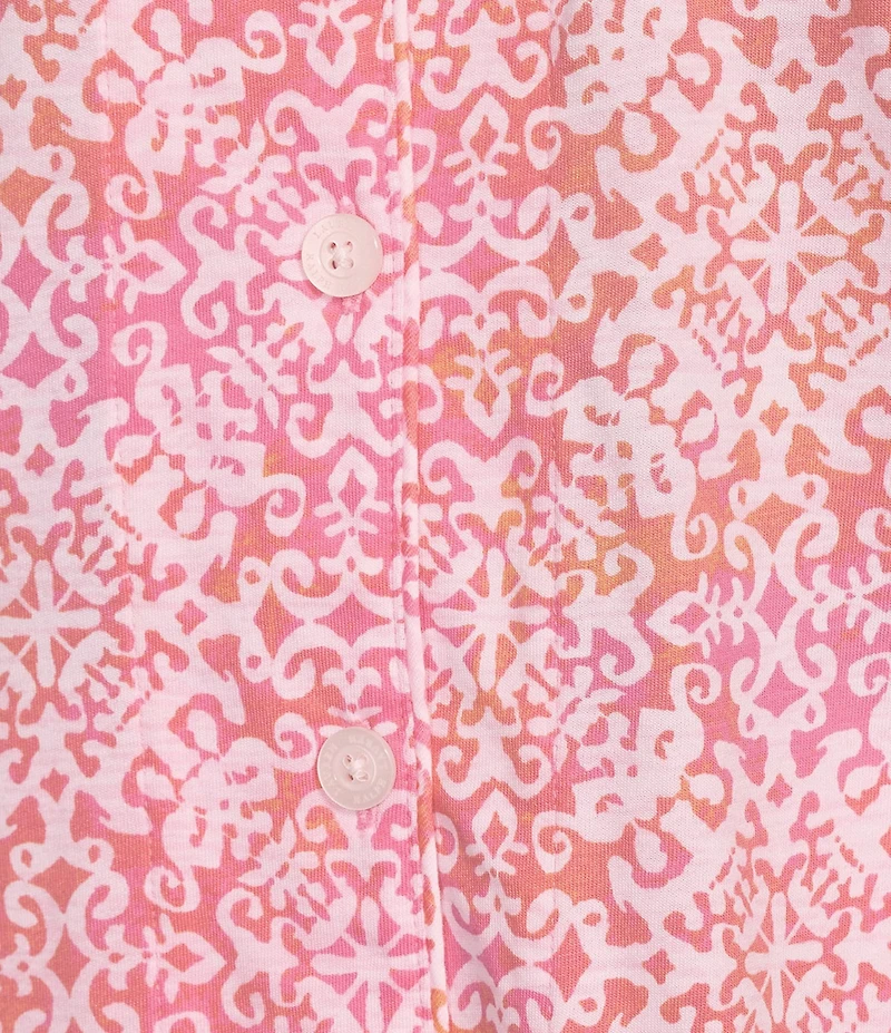 Lauren Ralph Lauren Tile Print Short Sleeve Notch Collar Knit Cropped Pajama Set