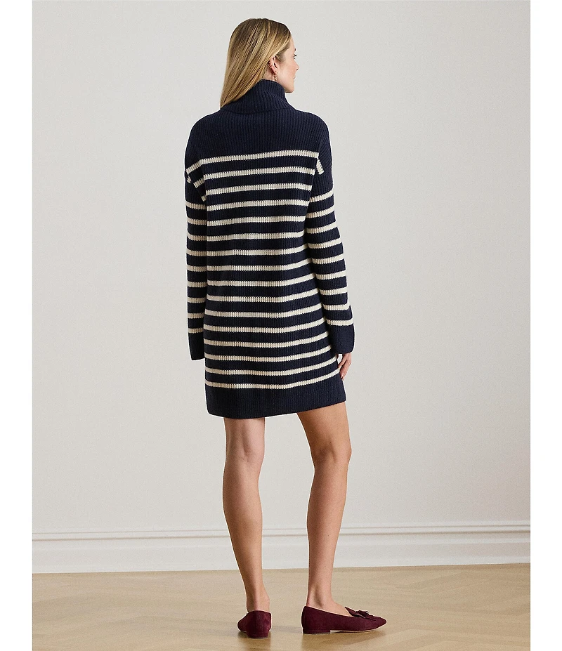 Lauren Ralph Lauren Turtleneck Long Sleeve Striped Wool Cashmere Sweater Dress