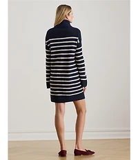 Lauren Ralph Lauren Turtleneck Long Sleeve Striped Wool Cashmere Sweater Dress