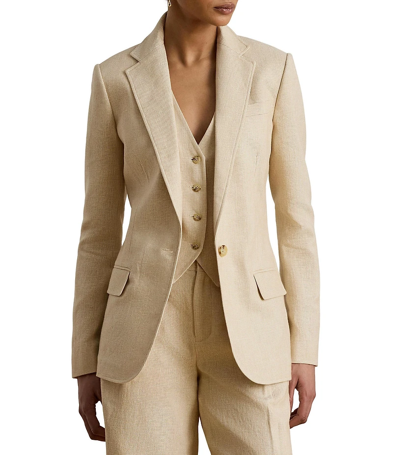 Lauren Ralph Lauren Tweed Notch Collar Long Sleeve Blazer