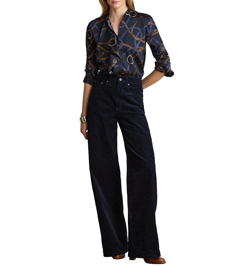 Lauren Ralph Lauren Twill Belting Print Spread Collar Long Sleeve Shirt