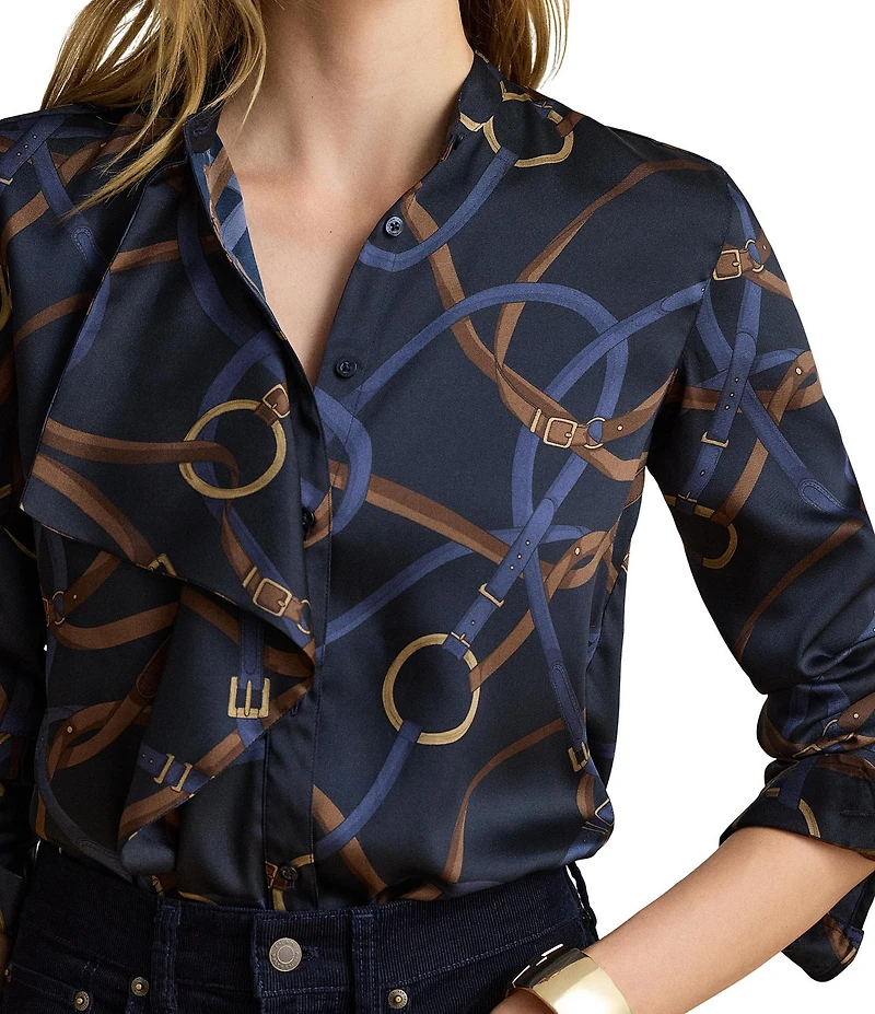 Lauren Ralph Lauren Twill Belting Print Spread Collar Long Sleeve Shirt