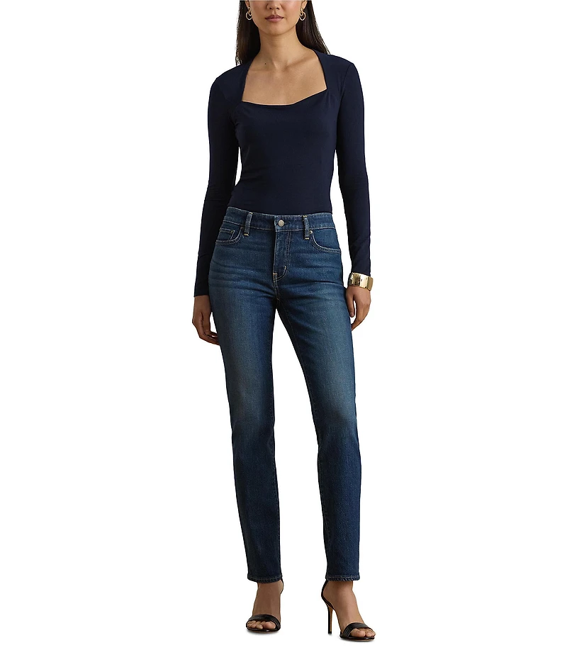 Lauren Ralph Lauren Twill Denim Mid-Rise Straight Ankle Jeans