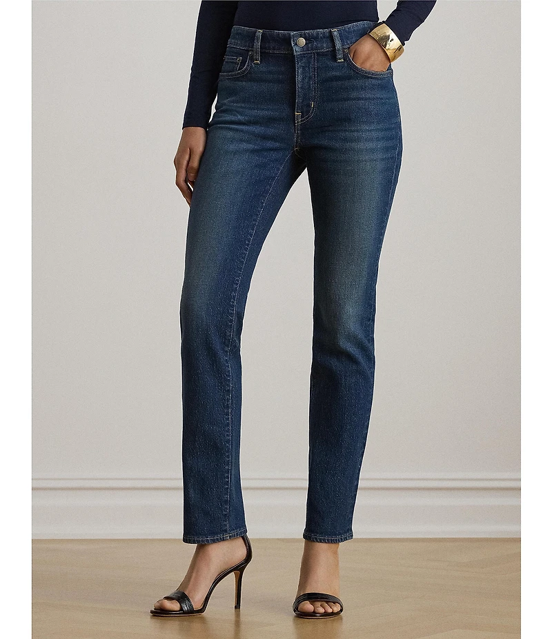 Lauren Ralph Lauren Twill Denim Mid-Rise Straight Ankle Jeans