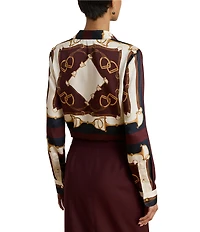 Lauren Ralph Lauren Twill Equestrian-Print Point Collar Long Sleeve Button Front Shirt