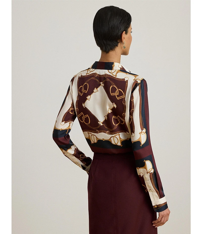 Lauren Ralph Lauren Twill Equestrian-Print Point Collar Long Sleeve Button Front Shirt