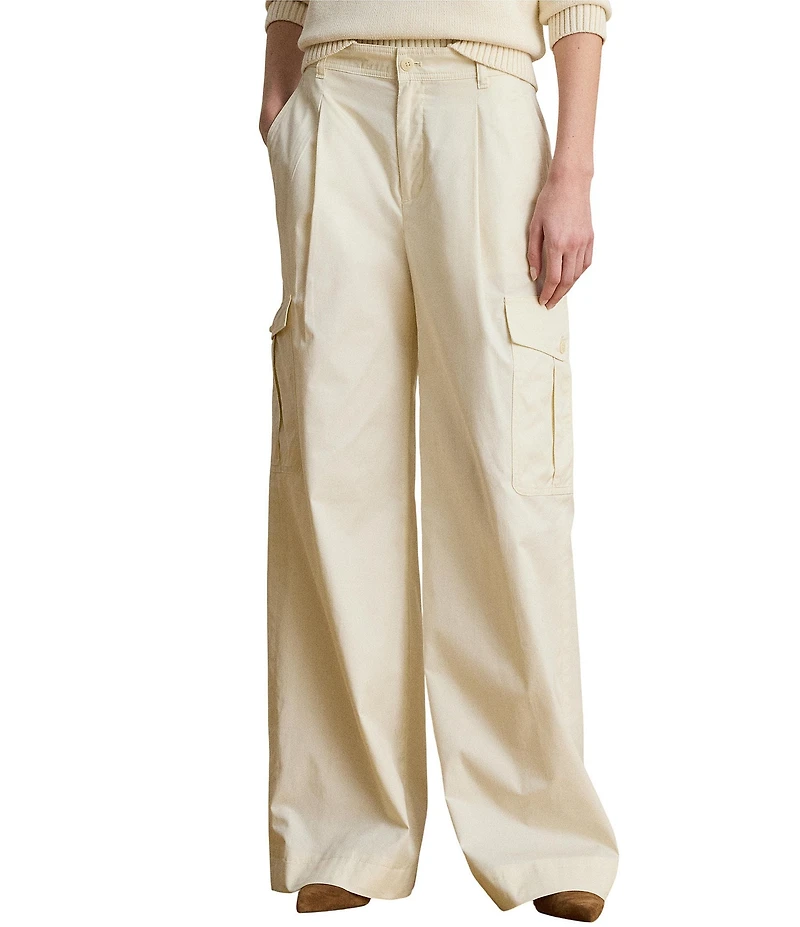 Lauren Ralph Lauren Twill Hi Rise Wide Leg Full Length Cargo Pants
