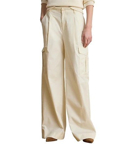 Lauren Ralph Lauren Twill Hi Rise Wide Leg Full Length Cargo Pants