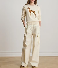 Lauren Ralph Lauren Twill Hi Rise Wide Leg Full Length Cargo Pants