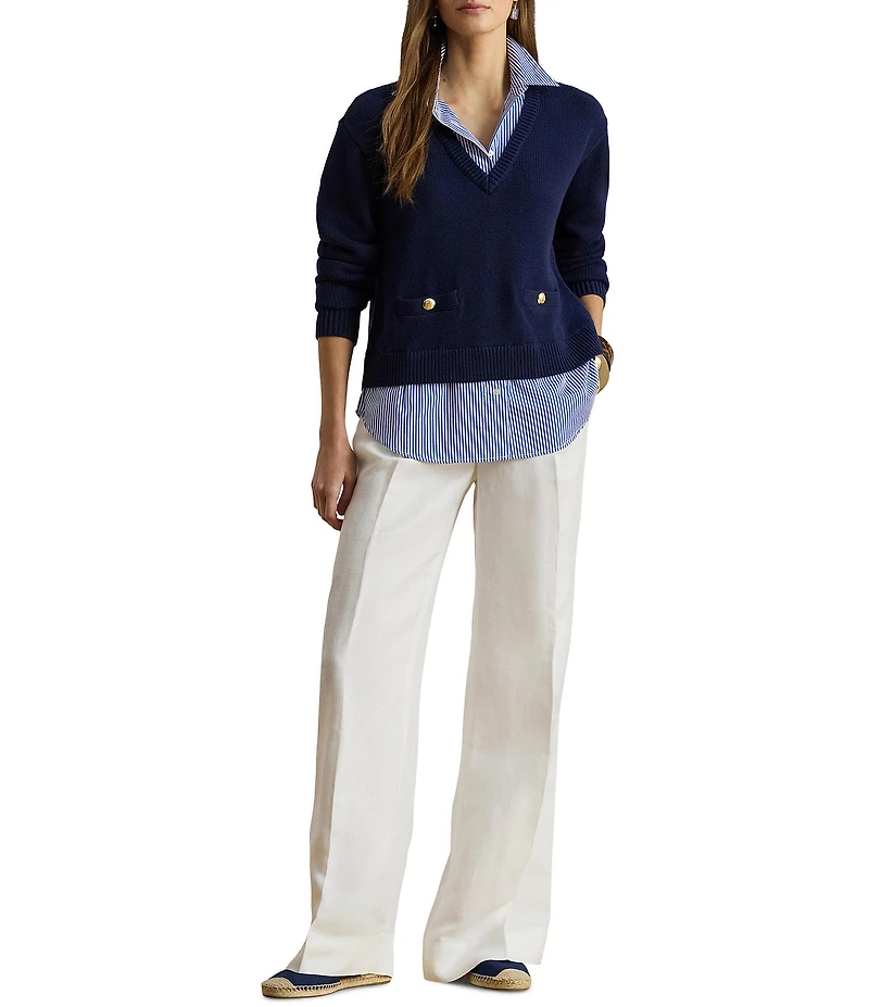 Lauren Ralph Lauren Twill High Rise Wide Leg Full Length Pants