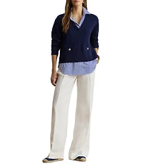 Lauren Ralph Lauren Twill High Rise Wide Leg Full Length Pants