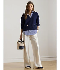 Lauren Ralph Lauren Twill High Rise Wide Leg Full Length Pants