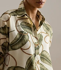 Lauren Ralph Lauren Twill Print Point Collar Long Sleeve Shirt