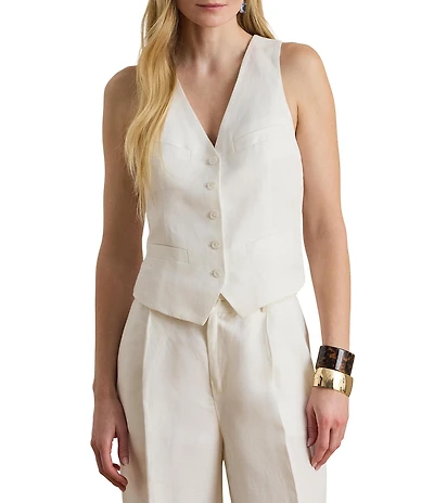 Lauren Ralph Lauren Twill V-Neck Sleeveless Coordinating Vest