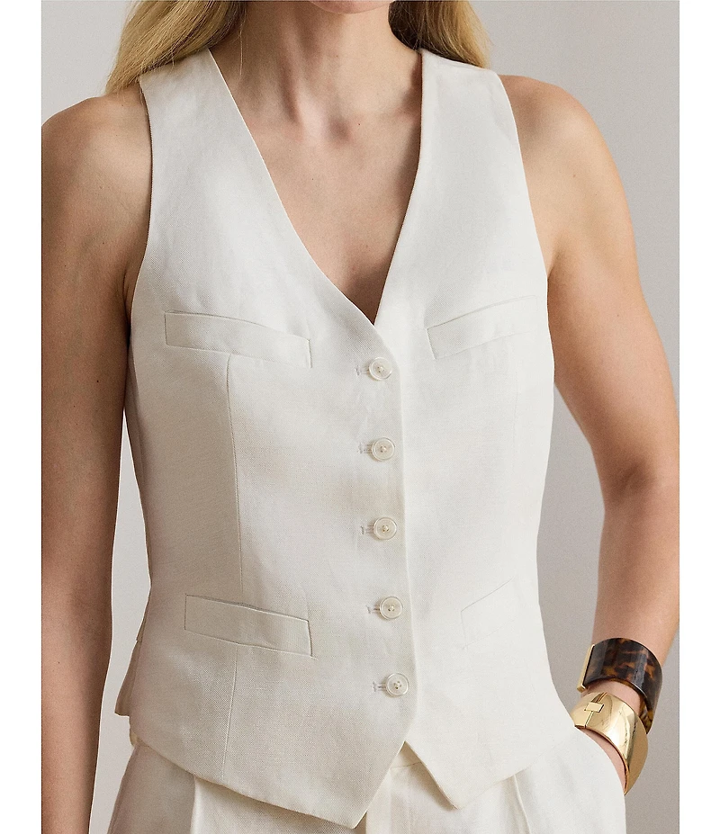 Lauren Ralph Lauren Twill V-Neck Sleeveless Coordinating Vest