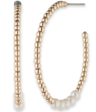 Lauren Ralph Lauren Two Tone Beaded C Hoop Earrings