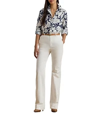 Lauren Ralph Lauren Two-Tone Floral Point Collar Long Sleeve Button Front Shirt