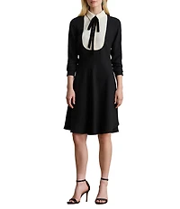 Lauren Ralph Lauren Two-Tone Georgette Tie Neck Long Sleeve Dress