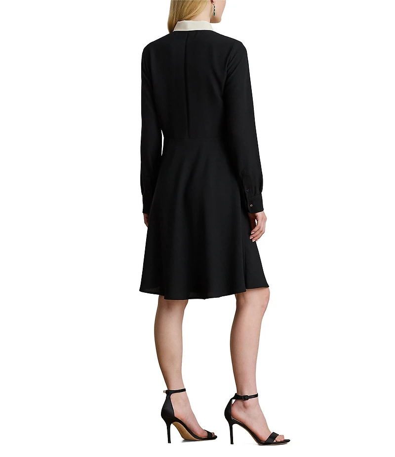 Lauren Ralph Lauren Two-Tone Georgette Tie Neck Long Sleeve Dress