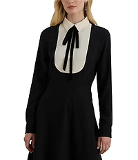 Lauren Ralph Lauren Two-Tone Georgette Tie Neck Long Sleeve Dress