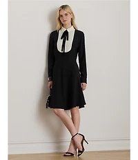 Lauren Ralph Lauren Two-Tone Georgette Tie Neck Long Sleeve Dress