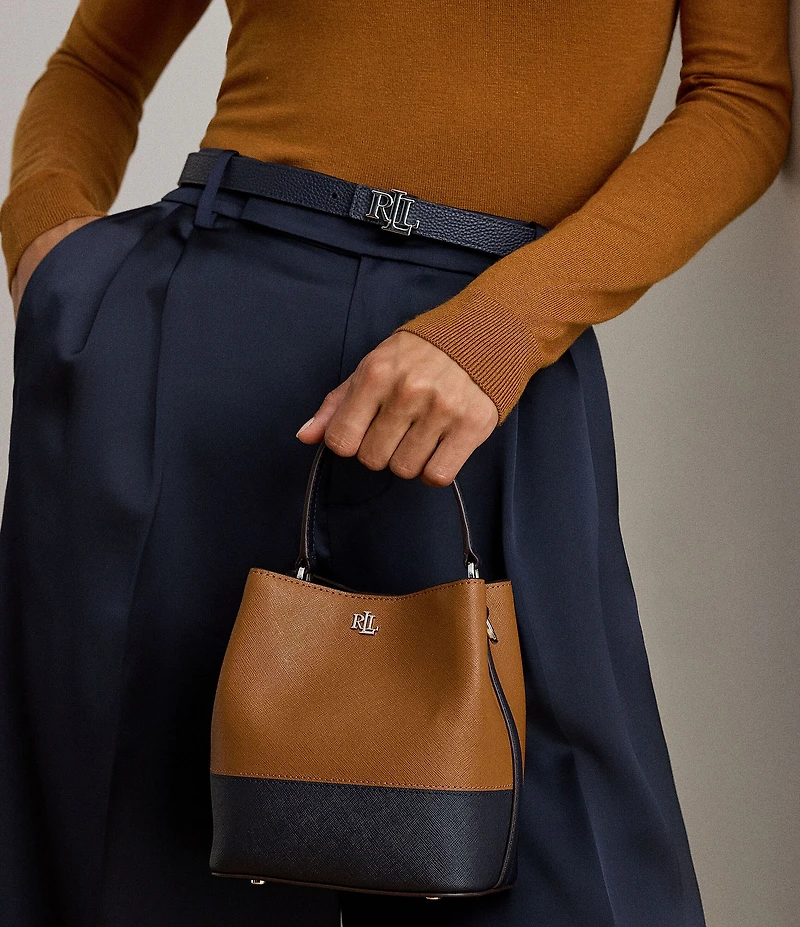 Lauren Ralph Lauren Two-Tone Leather Small Reese Bucket Bag