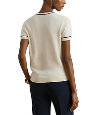 Lauren Ralph Lauren Two-Tone Trim Ribbed Crew Neck Short Sleeve Sweater