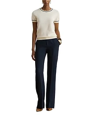 Lauren Ralph Lauren Two-Tone Trim Ribbed Crew Neck Short Sleeve Sweater