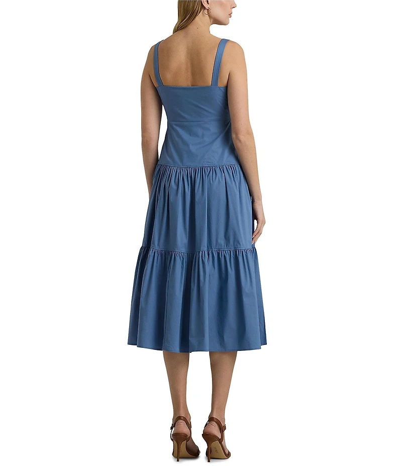 Lauren Ralph Lauren V-Neck Sleeveless Tie Front Tiered Skirt Midi Dress