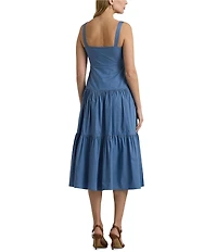 Lauren Ralph Lauren V-Neck Sleeveless Tie Front Tiered Skirt Midi Dress