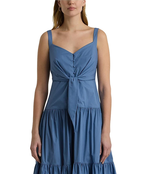 Lauren Ralph Lauren V-Neck Sleeveless Tie Front Tiered Skirt Midi