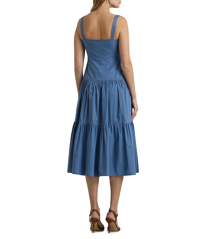 Lauren Ralph Lauren V-Neck Sleeveless Tie Front Tiered Skirt Midi Dress