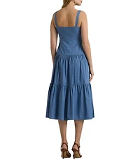 Lauren Ralph Lauren V-Neck Sleeveless Tie Front Tiered Skirt Midi Dress