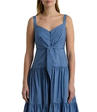 Lauren Ralph Lauren V-Neck Sleeveless Tie Front Tiered Skirt Midi Dress
