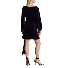 Lauren Ralph Lauren Velvet Boat Neck Long Sleeve Faux Wrap Skirt Overlay Tie Waist Sheath Dress