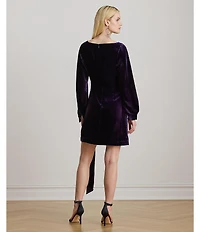 Lauren Ralph Lauren Velvet Boat Neck Long Sleeve Faux Wrap Skirt Overlay Tie Waist Sheath Dress
