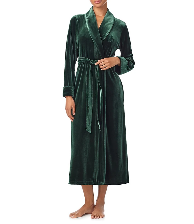 Lauren Ralph Lauren Velvet Long Sleeve Shawl Collar Long Robe