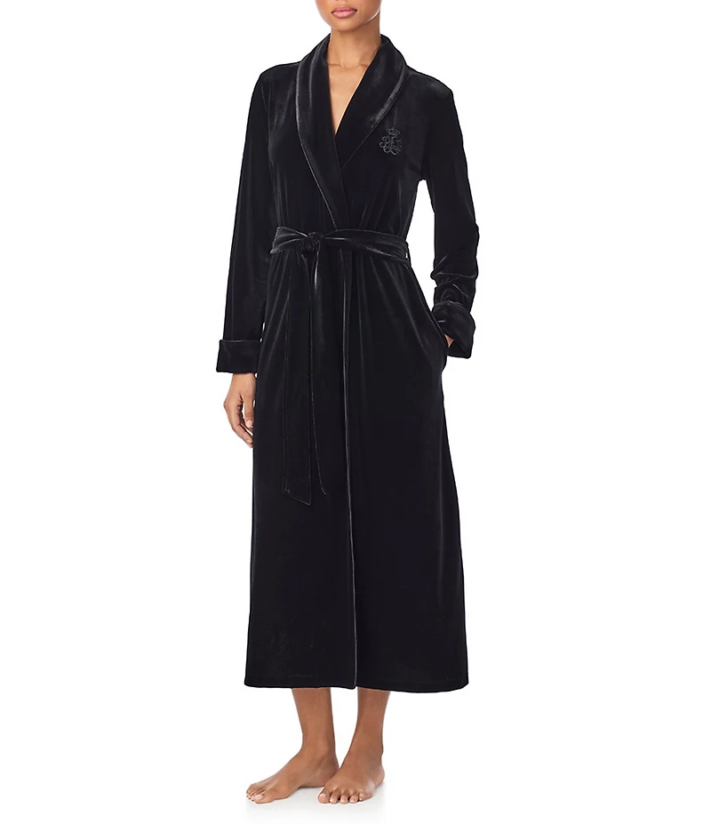 Lauren Ralph Lauren Velvet Long Sleeve Shawl Collar Long Robe