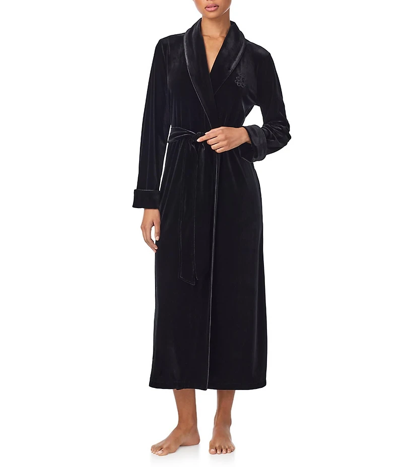 Lauren Ralph Lauren Velvet Long Sleeve Shawl Collar Long Robe