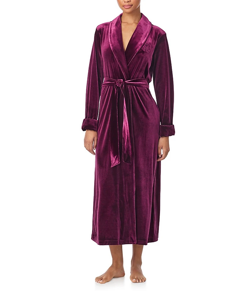 Lauren Ralph Lauren Velvet Long Sleeve Shawl Collar Long Robe