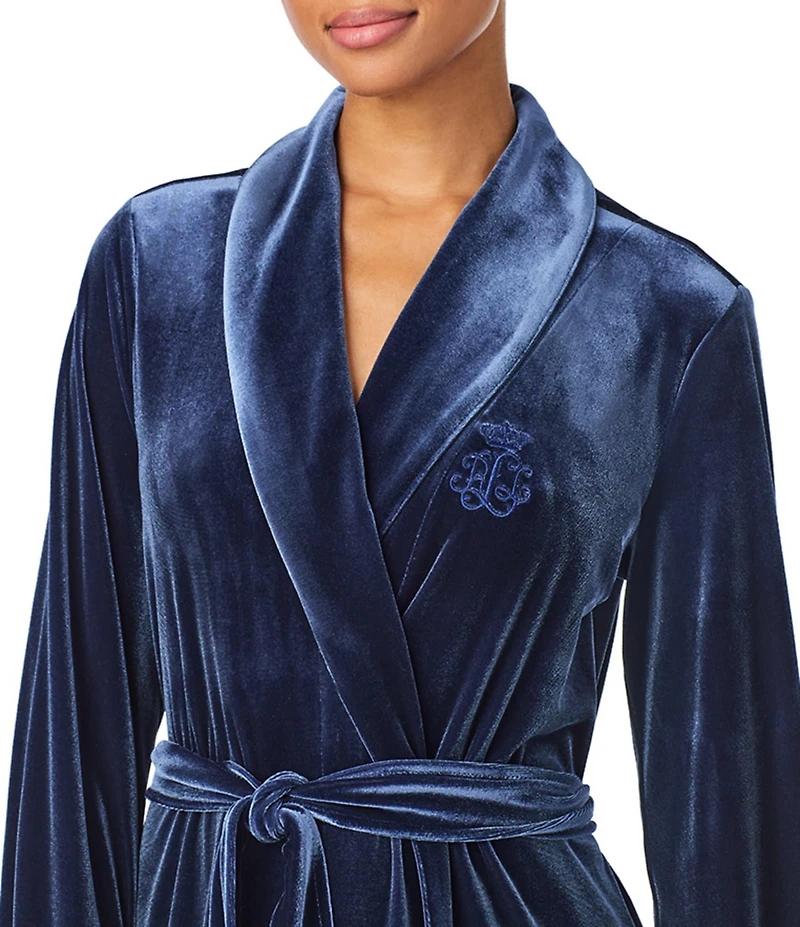 Lauren Ralph Lauren Velvet Long Sleeve Shawl Collar Long Robe