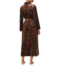 Lauren Ralph Lauren Velvet Multi Paisley Print Long Sleeve Shawl Collar Long Robe