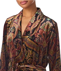 Lauren Ralph Lauren Velvet Multi Paisley Print Long Sleeve Shawl Collar Long Robe