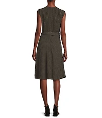 Lauren Ralph Lauren Vilodie Geometric Crepe Crew Neck Cap Sleeves Belted A-Line Midi Dress
