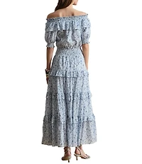 Lauren Ralph Lauren Voile Floral Print Off-The-Shoulder Short Sleeve Blouson Dress